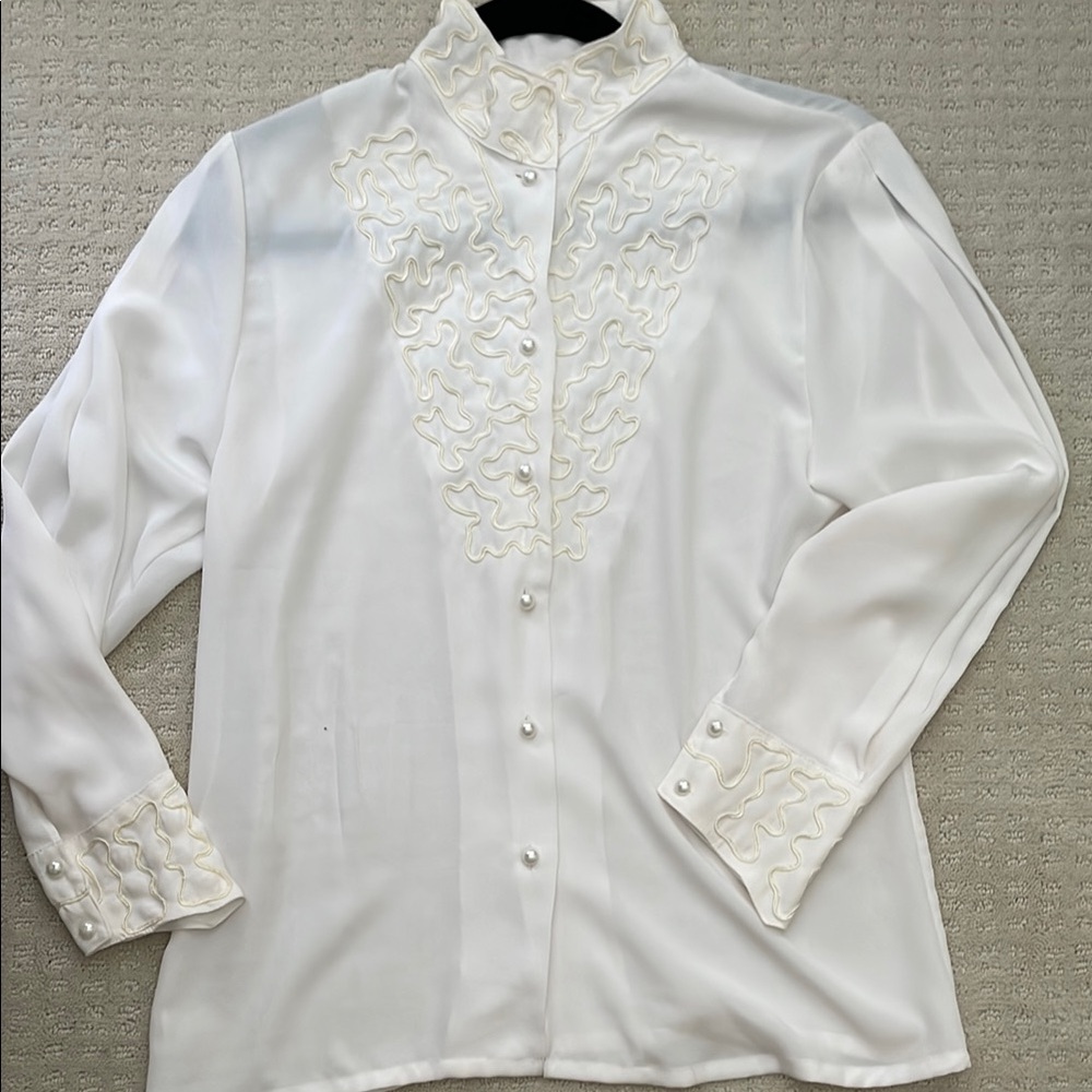 Vintage NICOLA White Long Sleeve Mandarin Collar Blouse